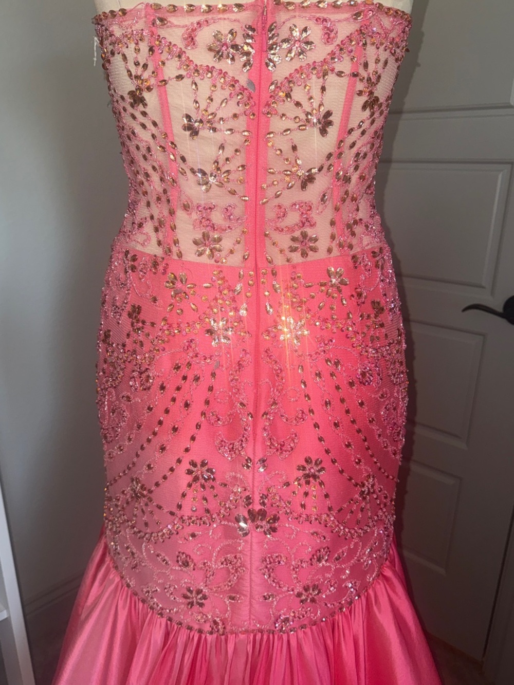 Sherri Hill Pink Beaded Mermaid Gown - Picture 11 of 12